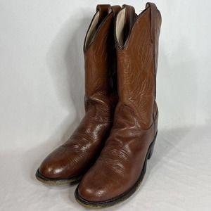 Jama Old West® Youth Size 5 Brown Leather Fancy Stitching Round Toe Cowboy Boots